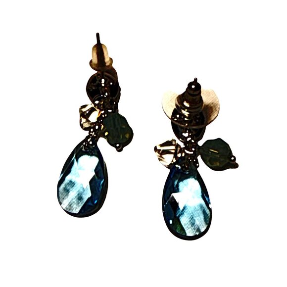 Blue Crystal Teardrop Dangle Earrings with Glitter Studs for Women - Picture 5 of 8